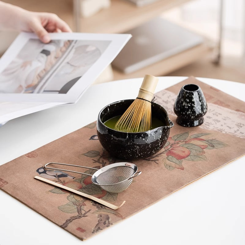 Kumora Ritual Kit flat lay — matcha bowl, bamboo whisk, scoop and sifter